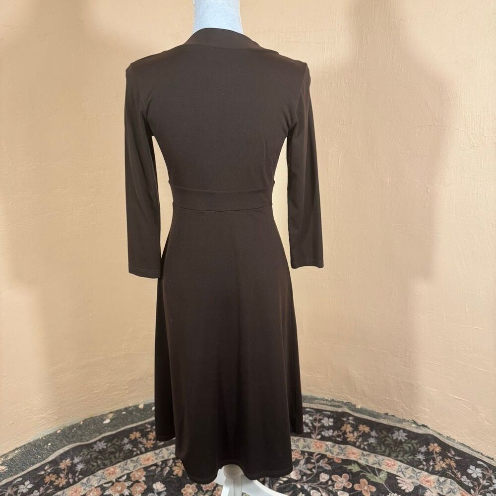 Susana Monaco Brown Deep V-Neck Ruched Midi Dress – Empire Waist | Size M - Picture 2 of 5